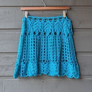 Handmade Blue Crochet Circle Mini Skirt Size Medium